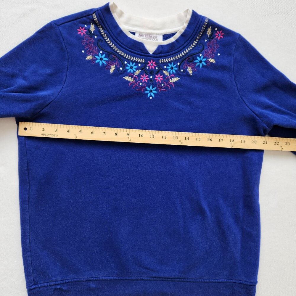 Breckenridge Embroidered Blue Sweatshirt Floral Pretty Cute Granny Grandma Bling - Picture 8 of 9